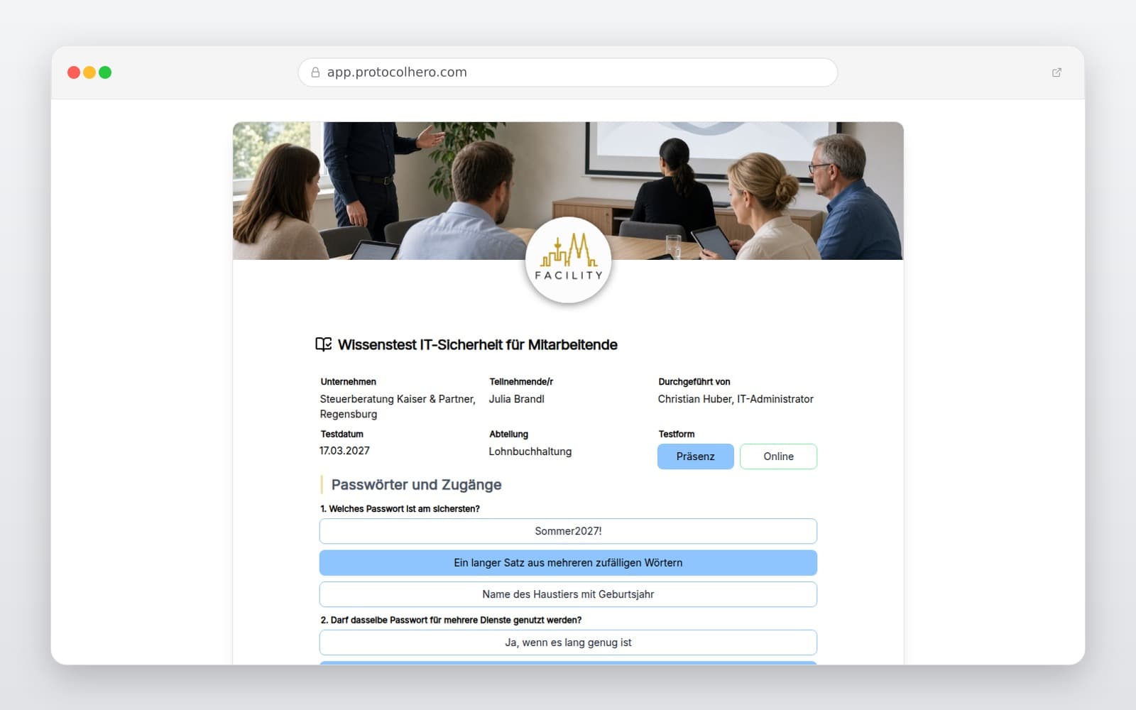 Vorschau der Vorlage „Wissenstest IT-Sicherheit für Mitarbeitende"