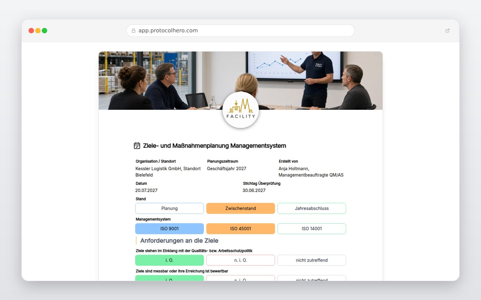 Vorschau der Vorlage „Ziele- und Maßnahmenplanung Managementsystem"