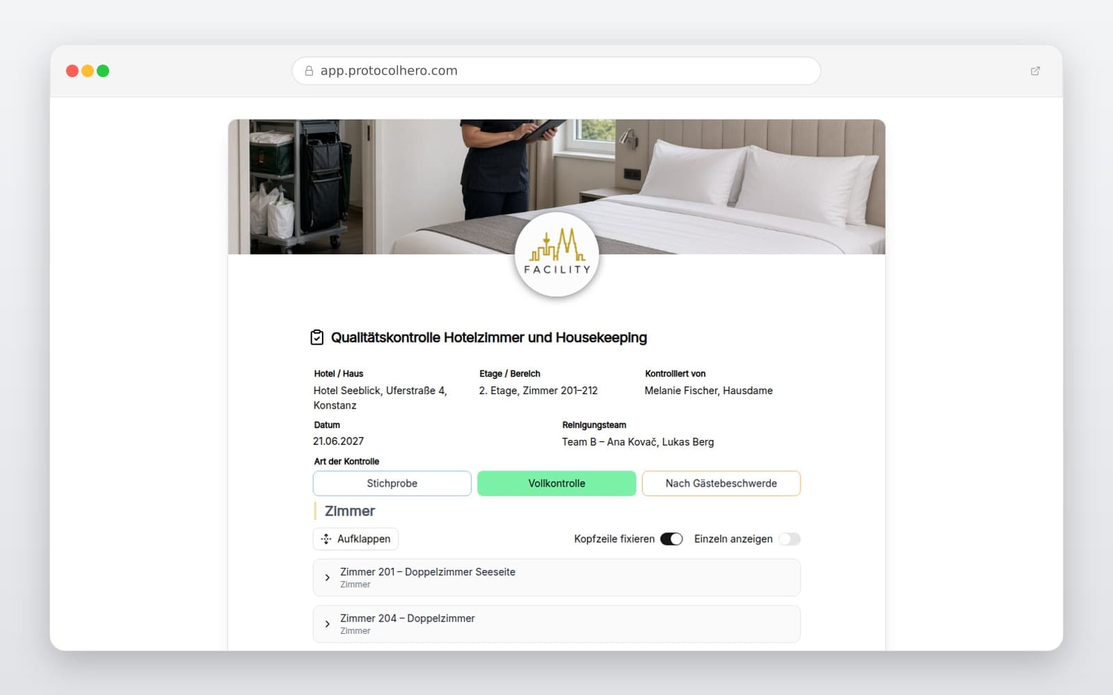 Vorschau der Vorlage „Qualitätskontrolle Hotelzimmer und Housekeeping"