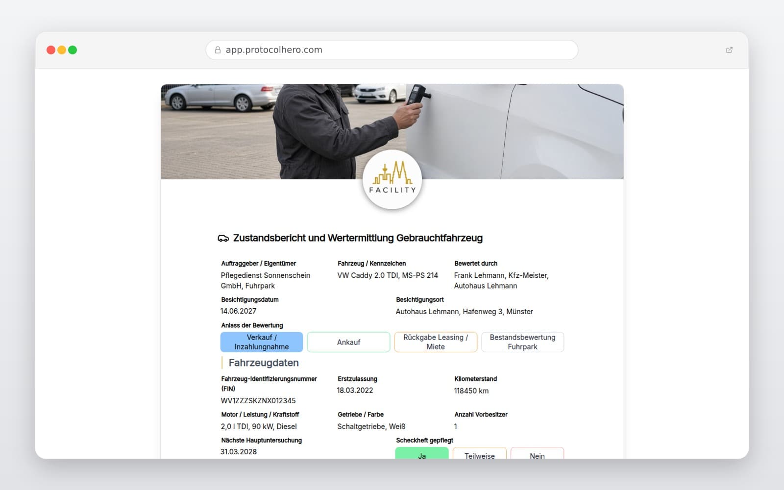 Vorschau der Vorlage „Zustandsbericht und Wertermittlung Gebrauchtfahrzeug"