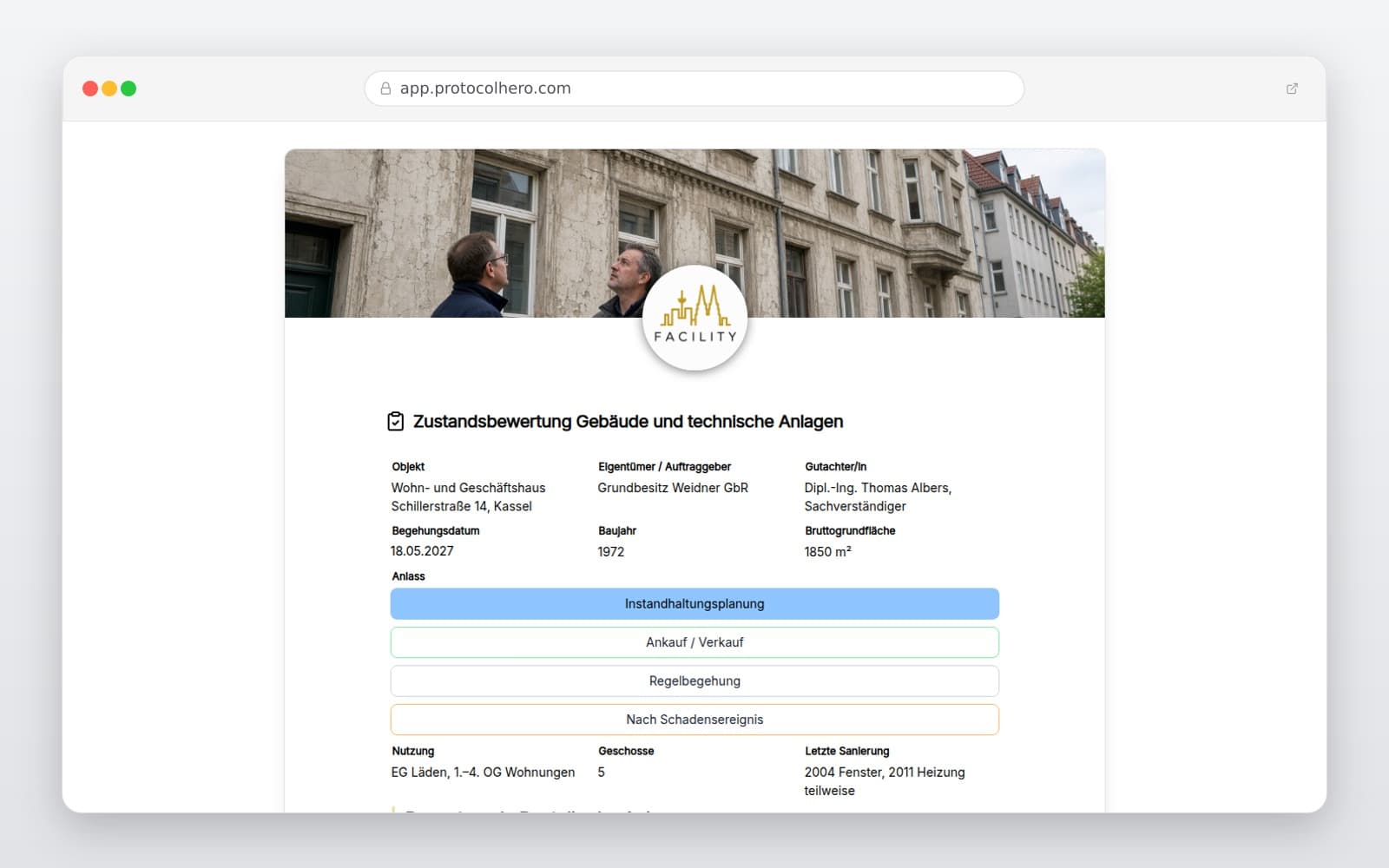 Vorschau der Vorlage „Zustandsbewertung Gebäude und technische Anlagen"